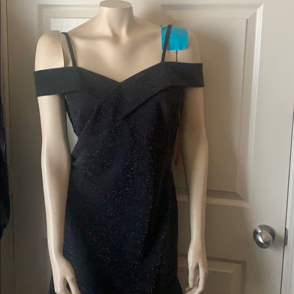 Off The Shoulder W/Straps Sparkling on Black Dress - Picture 2 of 4
